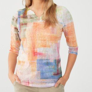 FDJ French Dressing Jeans 3/4 Sleeve Notch Neck Top